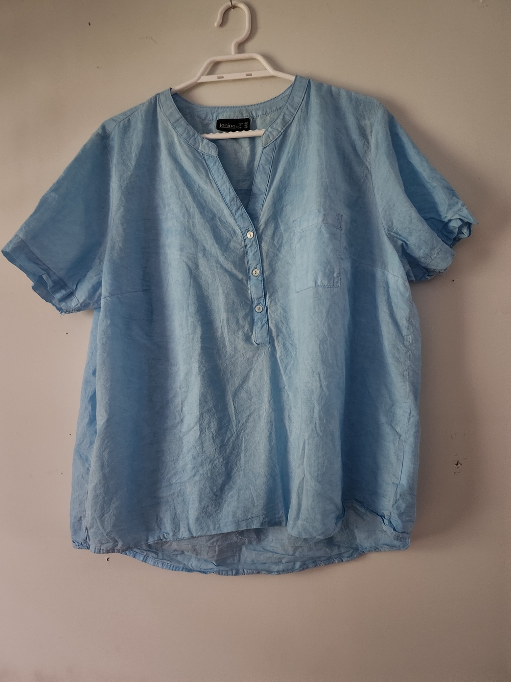 💙 Janina Italian Blue 100% Cotton Button-Up Tee | Made In Italy